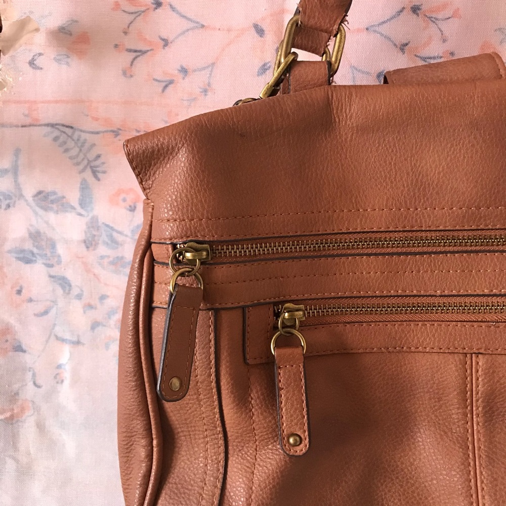 Merona Brown Faux Leather Satchel Purse - Picture 2 of 14